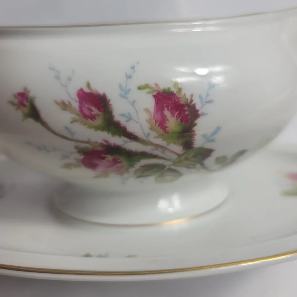 Rosenthal Petal Lane Gravy Boat White Pink Moss Rose Pattern Gold Trim